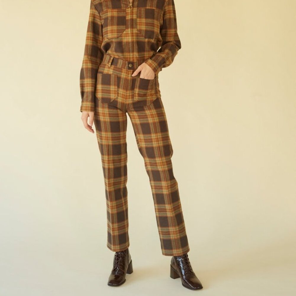 Lykke Wullf Flannel Ranch Pants - Brown & Orange Plaid